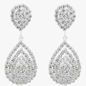 🌟 3/$20 Eligible! Silver Tone Rhinestone Teardrop Earrings